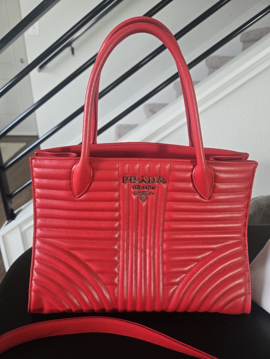 Prada Handbags - Prada Diagramme Convertible Tote – Red Calfskin Leather